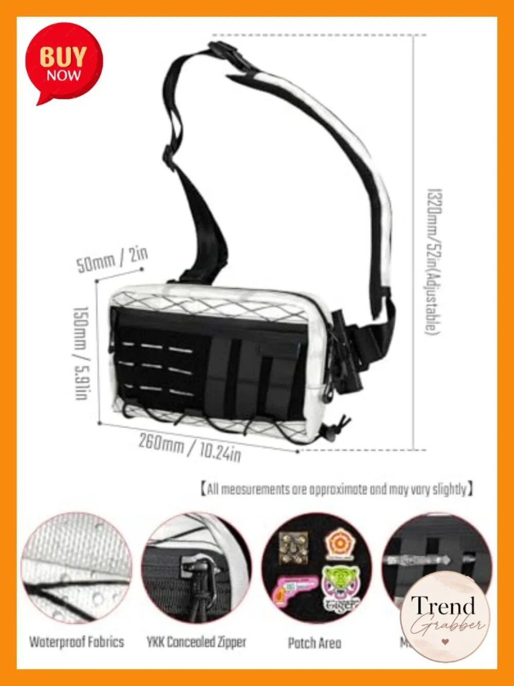 Tactical Sling Bag Waterproof Nylon Crossbody Chest Pack with MOLLE